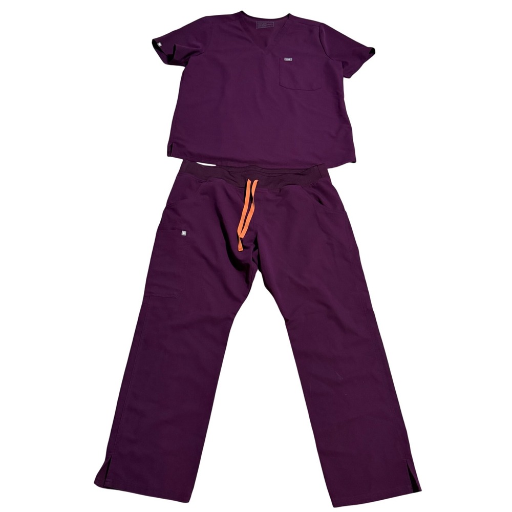 FIGS Deep Purple Scrub Set Catarina top XXL Kade Cargo Pants XL Petite Nurse